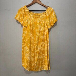 Mustard floral print off-the-shoulder short-sleeved dress